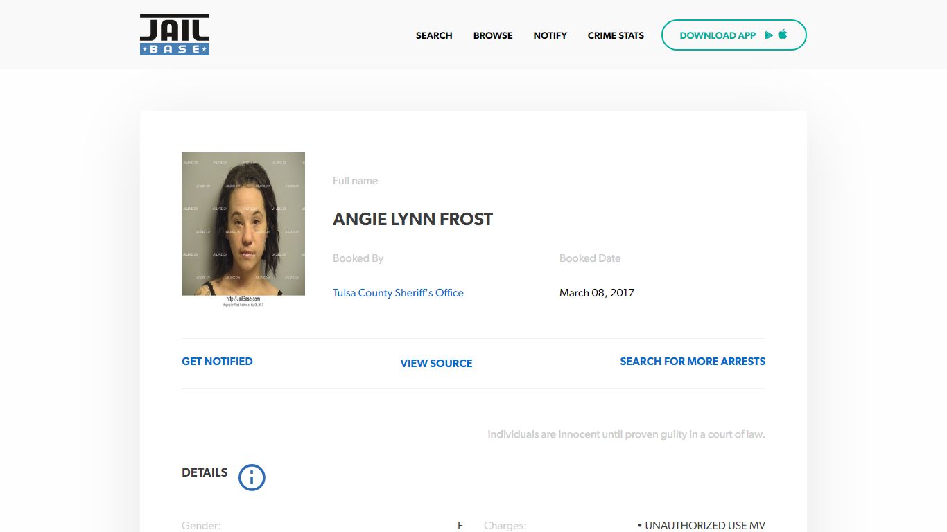 ANGIE LYNN FROST | Arrested on March 08, 2017 | JailBase